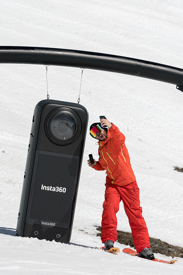Insta360 MEGA, a massive Insta360 X4 prop that became a popular spot for selfies.